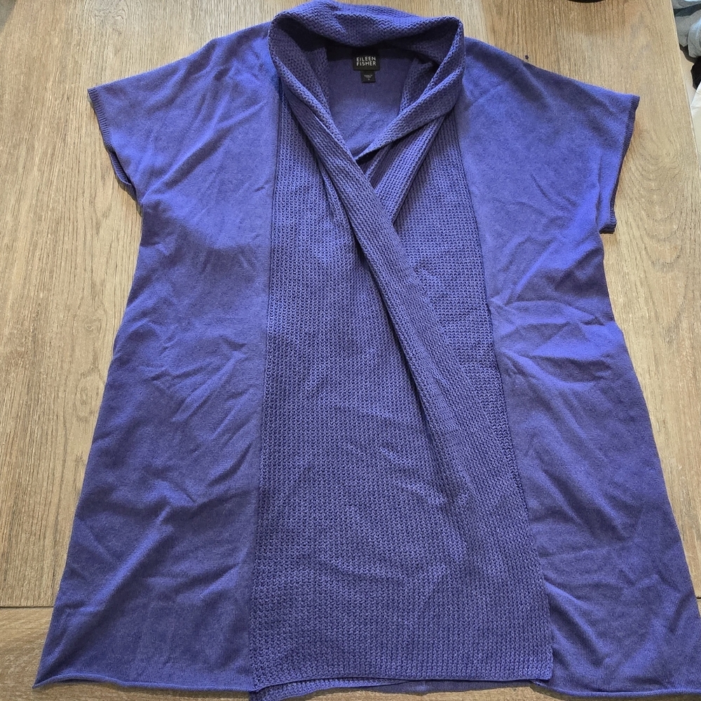 Eileen Fisher Purple Silk Cashmere Short Sleeve Open Oversized Cardigan sz S